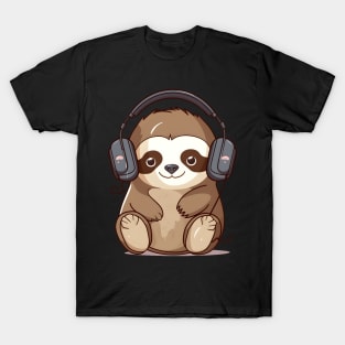 Cute Sloth Headphones T-Shirt